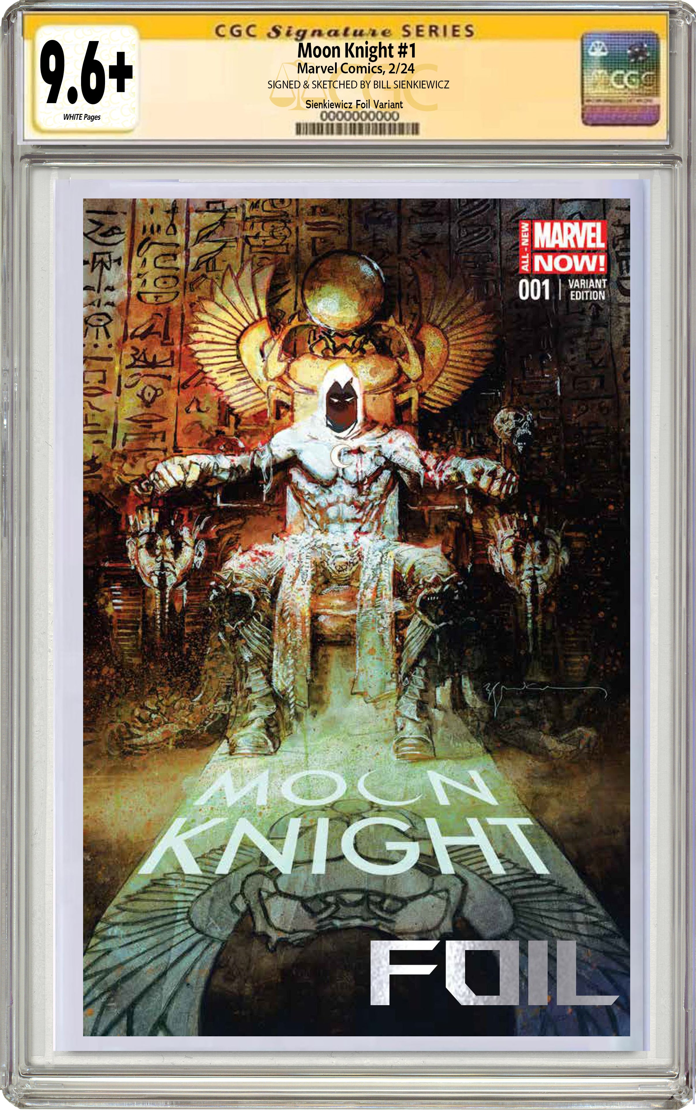 MOON KNIGHT #1 EXCLUSIVE FOIL VARIANT SIGNED BY BILL SIENKIEWICZ CGC 9.6 OR BETTER