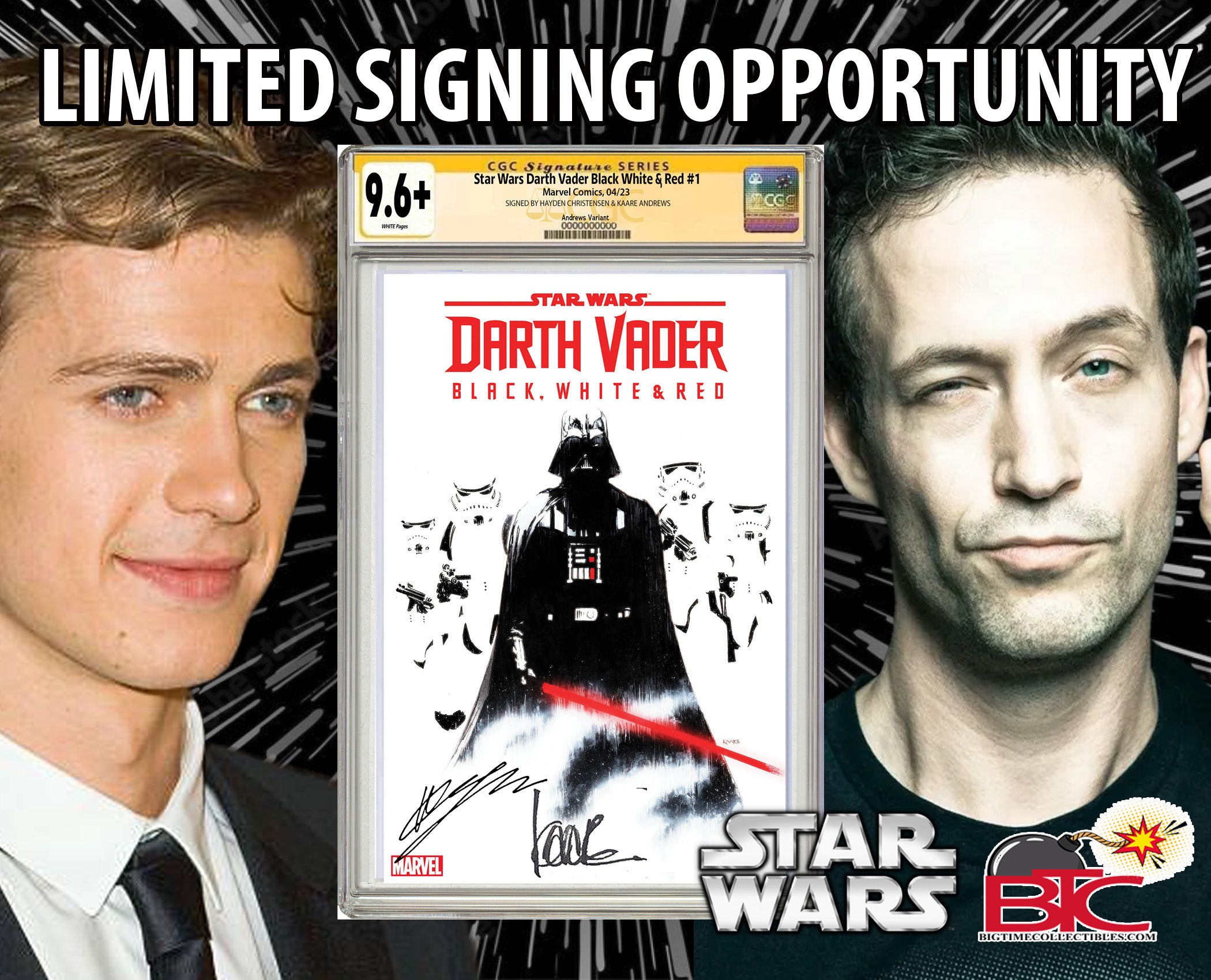 STAR WARS DARTH VADER BLACK WHITE AND RED #1 1:25 SIGNED BY HAYDEN CHRISTENSEN & KAARE ANDREWS CGC 9.6 OR BETTER