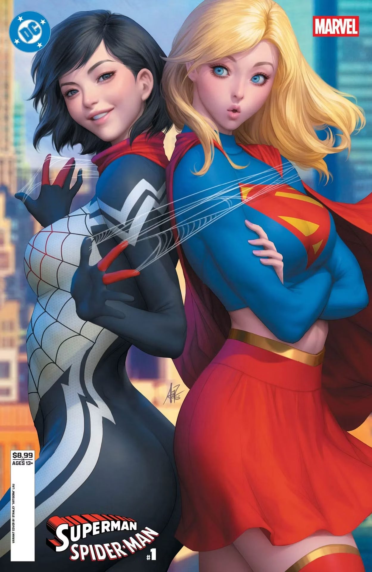 DC MARVEL SUPERMAN SPIDER-MAN #1 (ONE SHOT) CVR M STANLEY ARTGERM LAU SUPERGIRL & SILK CARD STOCK VAR (03-25-26)
