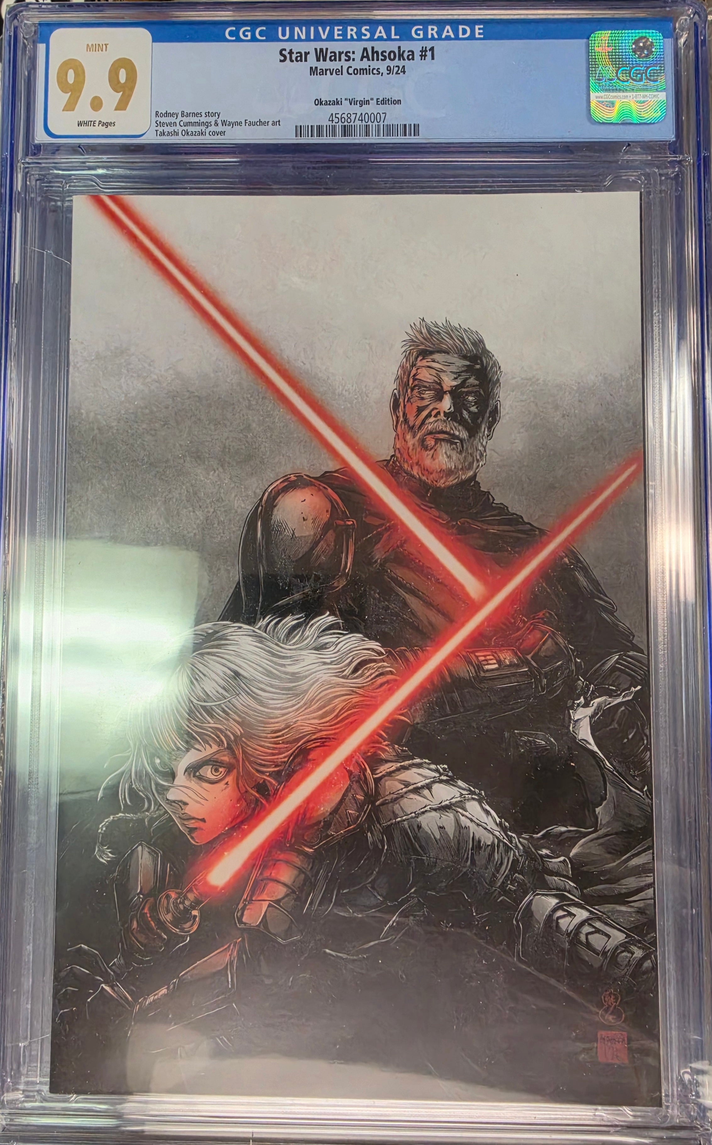STAR WARS: AHSOKA #1 TAKASHI OKAZAKI LIMITED EDITION EXCLUSIVE VARIANT VIRGIN CGC 9.9 07-10-24 (C102)