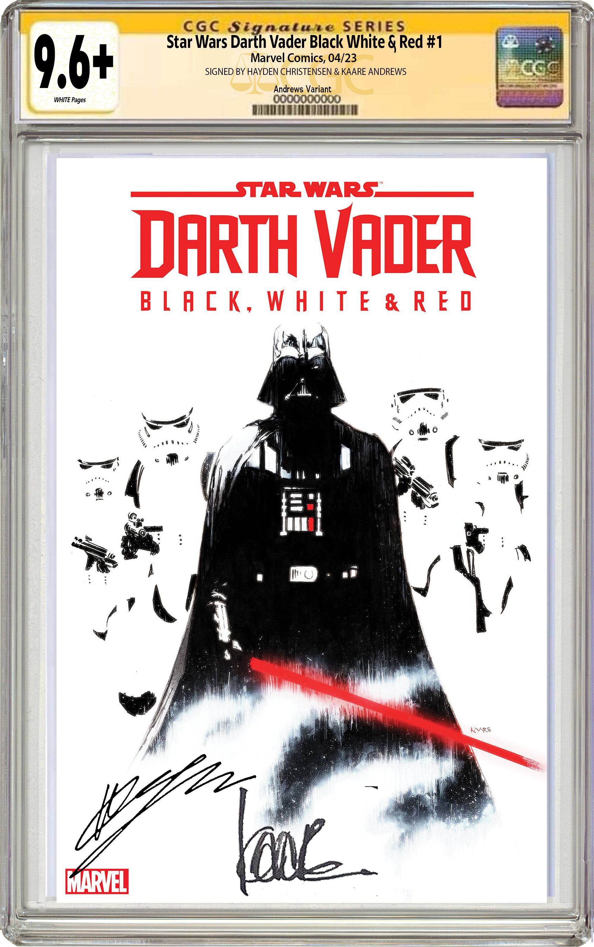 STAR WARS DARTH VADER BLACK WHITE AND RED #1 1:25 SIGNED BY HAYDEN CHRISTENSEN & KAARE ANDREWS CGC 9.6 OR BETTER