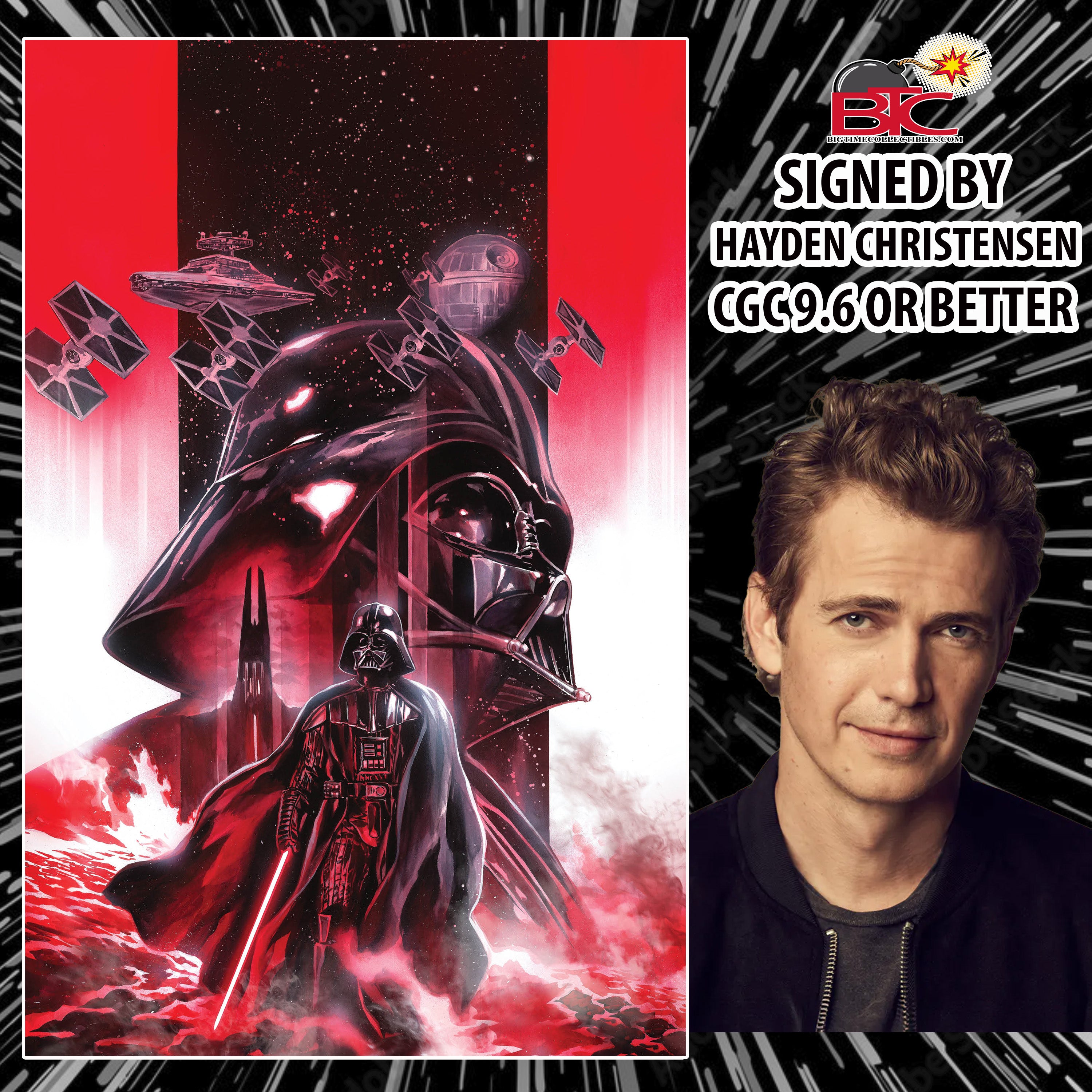 STAR WARS DARTH VADER BLACK WHITE & RED #1 FELIPE MASSAFERA EXCLUSIVE VIRGIN VARIANT  SIGNED BY HAYDEN CHRISTENSEN CGC 9.6 OR BETTER