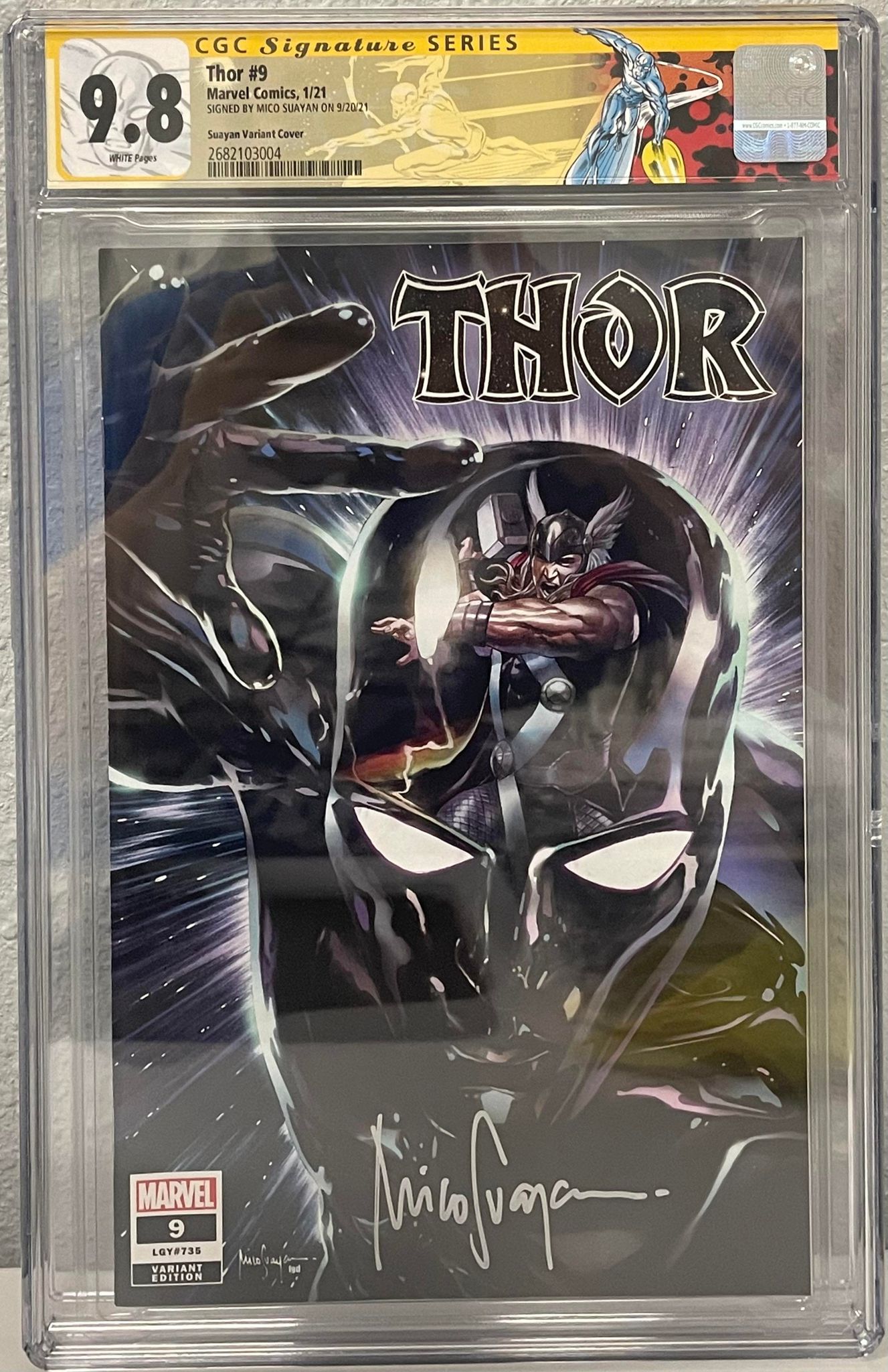 THOR #9 MICO SUAYAN EXCLUSIVE VARIANT SIGNED CGC 9.8 W/RETIRED SILVER SURFER CUSTOM LABEL (IN STOCK) C43