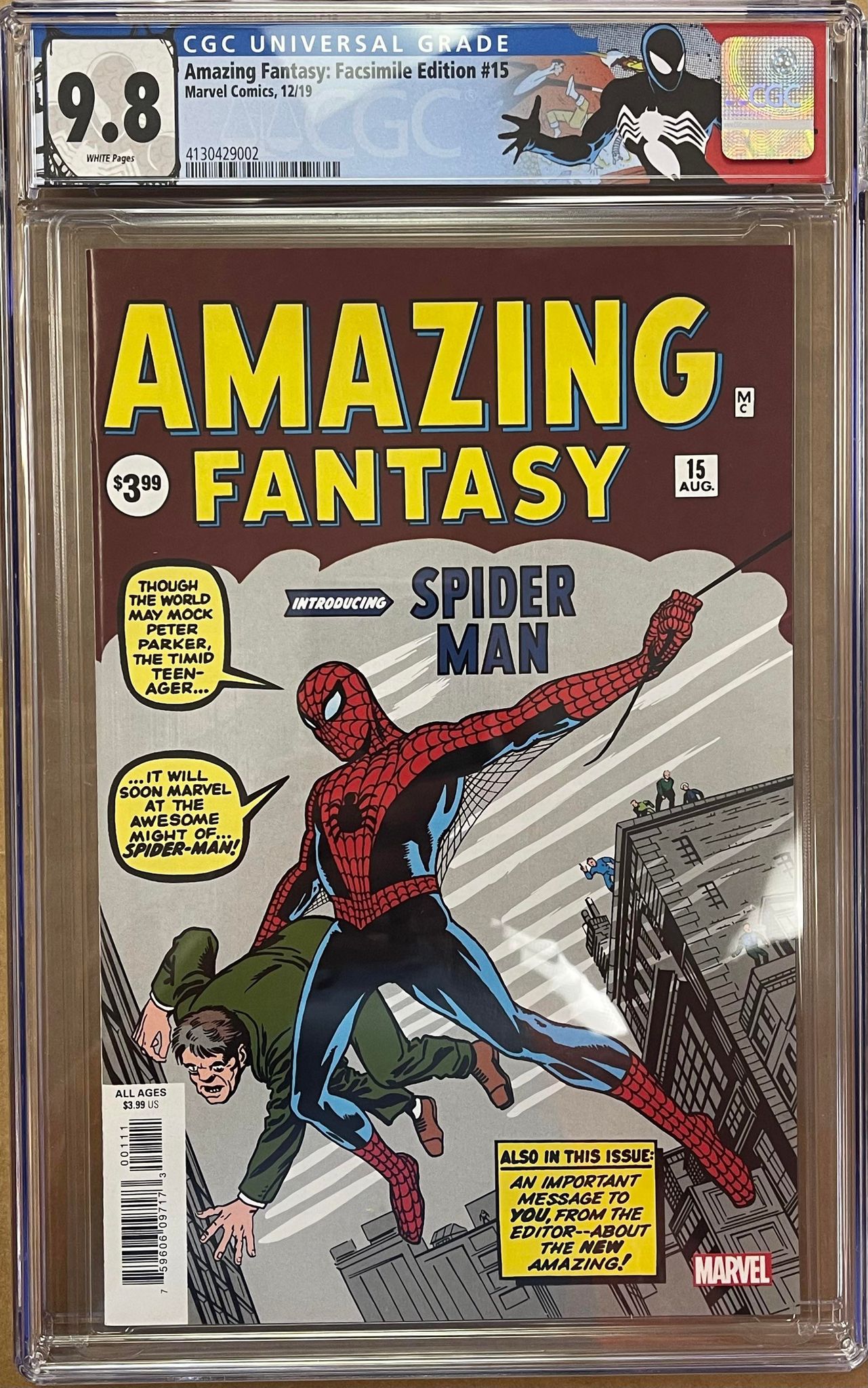 AMAZING FANTASY #15 FACSIMILE EDITION CGC 9.8 W/SPIDER-MAN CUSTOM LABEL (INSTOCK) C52