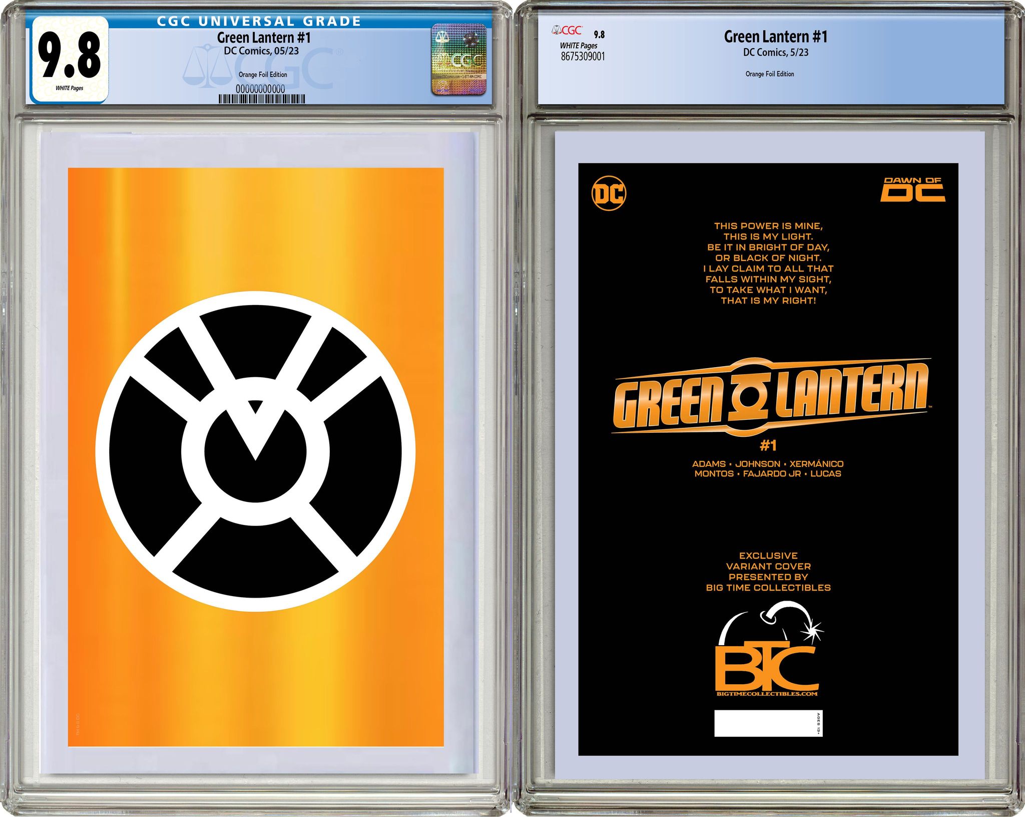 GREEN LANTERN #1 ORANGE LANTERN FOIL EDITION RAW & GRADED