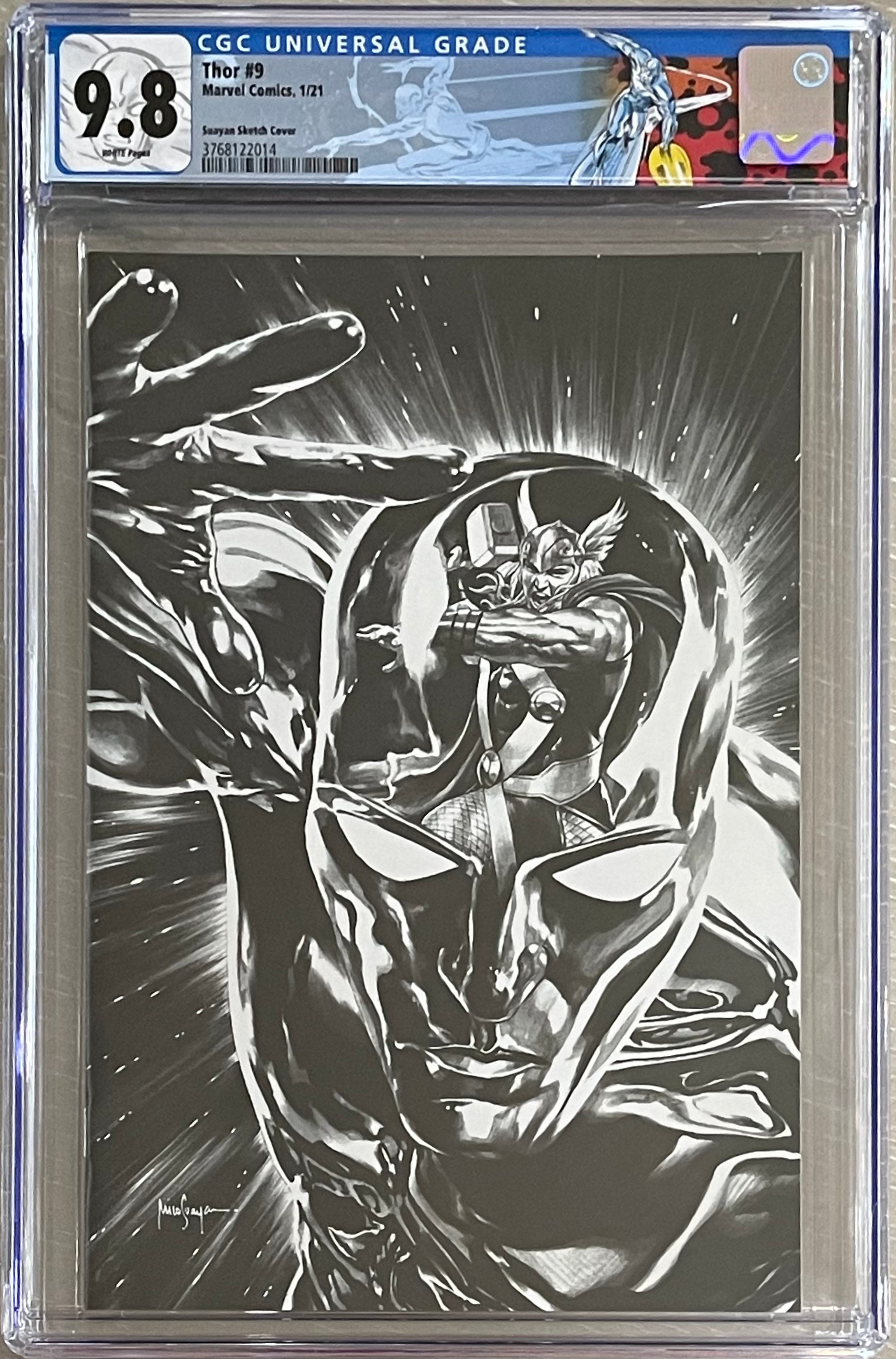 THOR #9 MICO SUAYAN MYSTERY BOX SKETCH VARIANT CGC 9.8 W/RETIRED SILVER SURFER CUSTOM LABEL (M22) (INSTOCK) C86