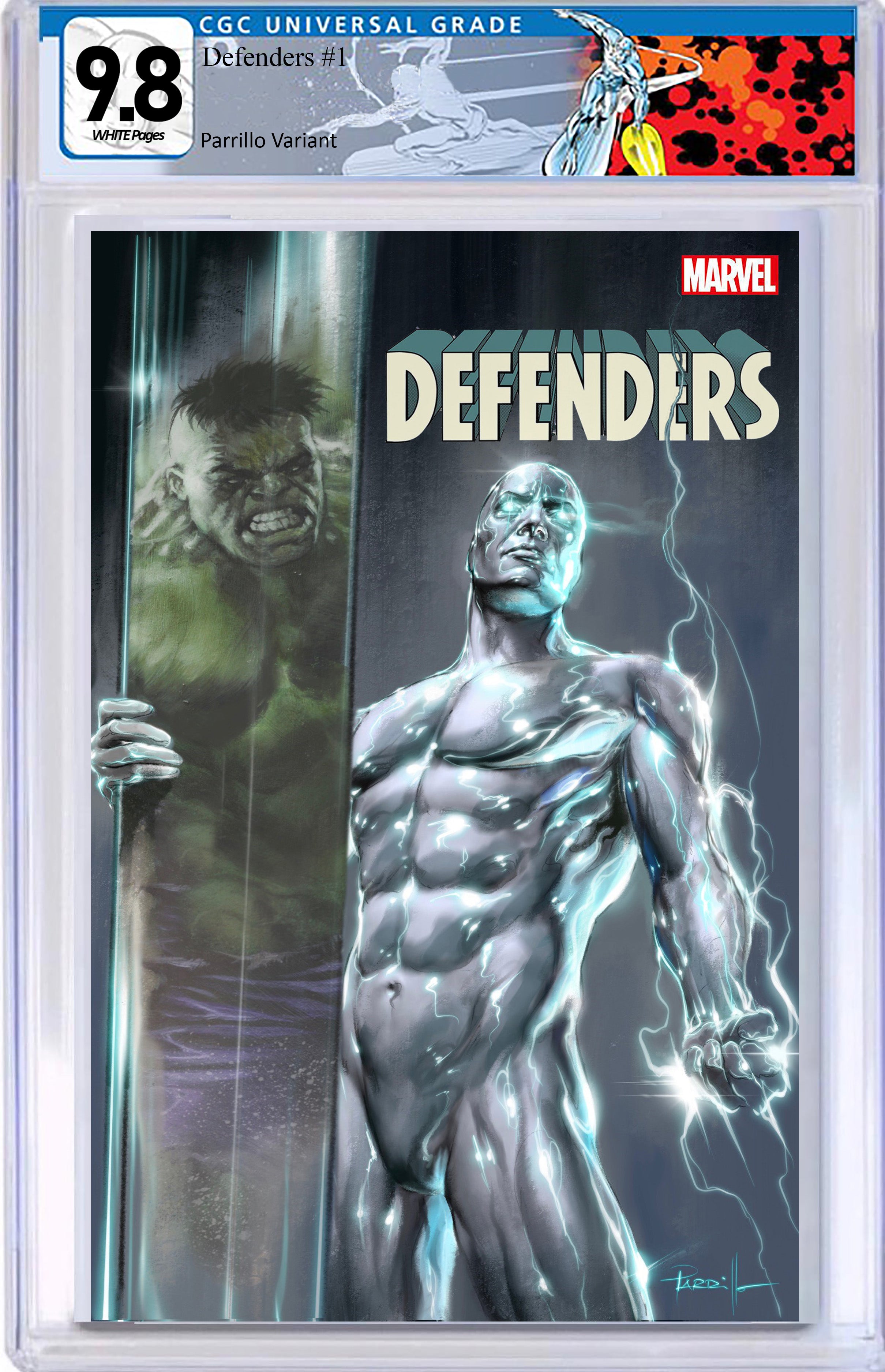 DEFENDERS #1 LUCIO PARRILLO EXCLUSIVE VARIANT CGC 9.8 W/SILVER SURFER RETIRED CUSTOM LABEL (INSTOCK) C15