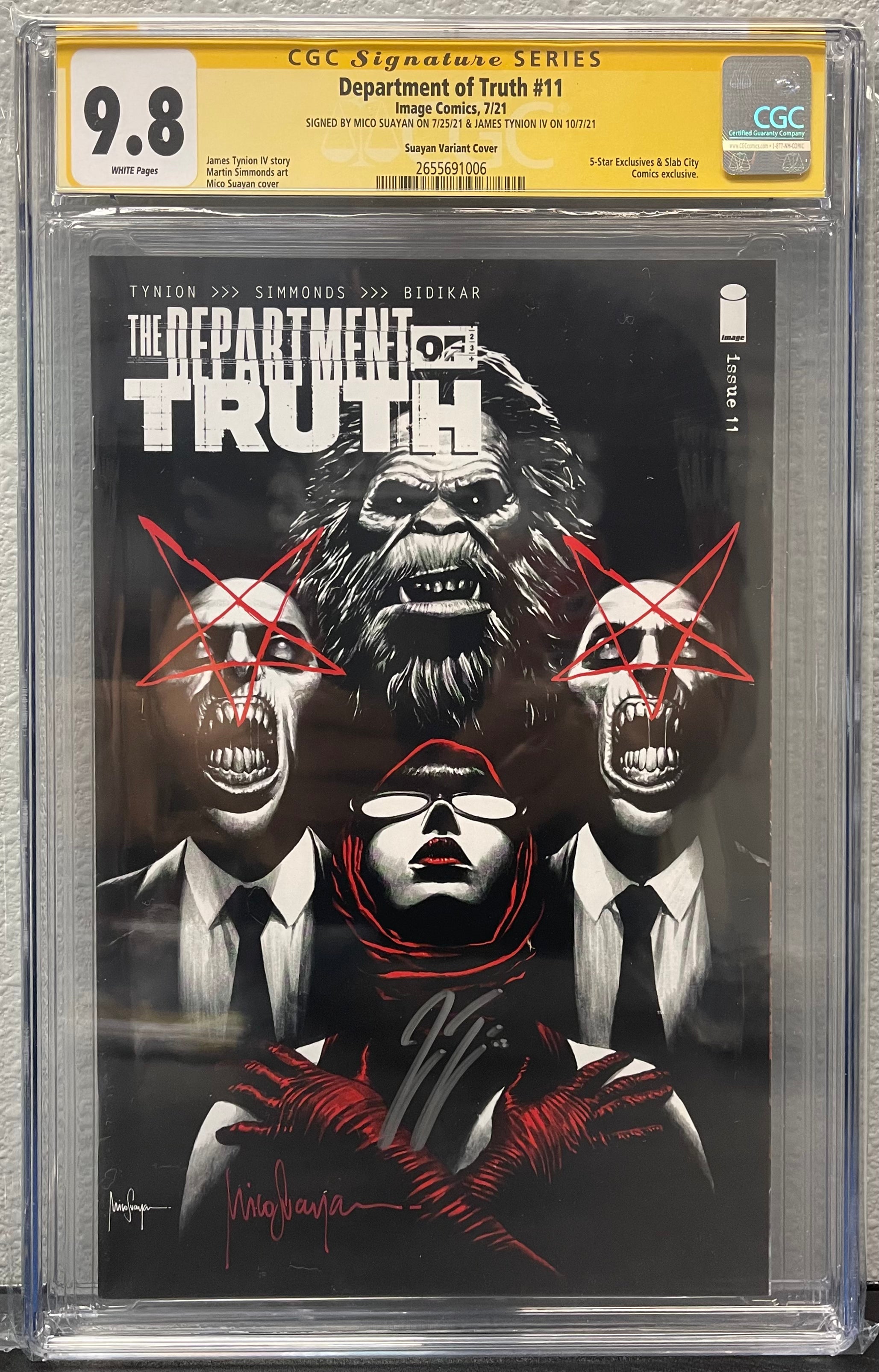 DEPARTMENT OF TRUTH #11 BTC EXCLUSIVE VARIANT SIGNED BY MICO SUAYAN & JAMES TYNION CGC 9.8