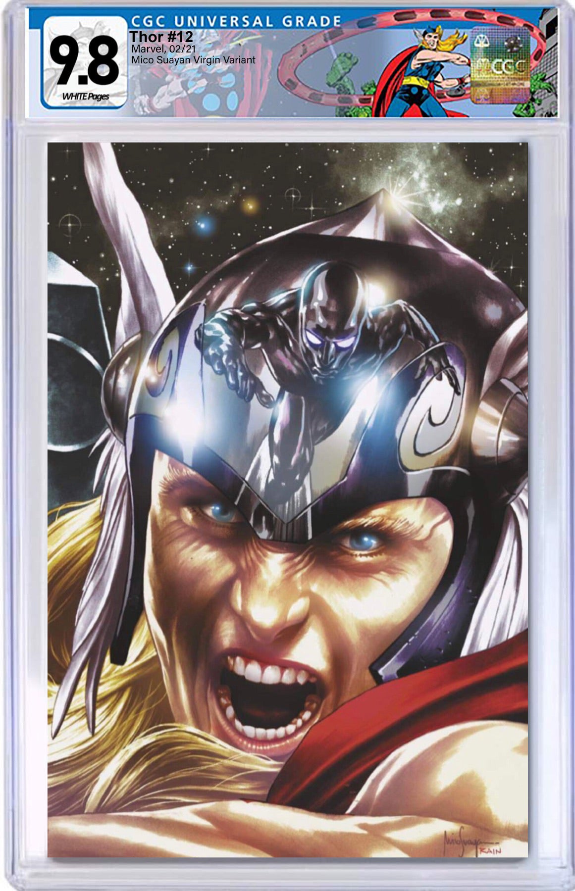 THOR #12 MICO SUAYAN EXCLUSIVE VIRGIN VARIANT CGC 9.8 W/RETIRED THOR C