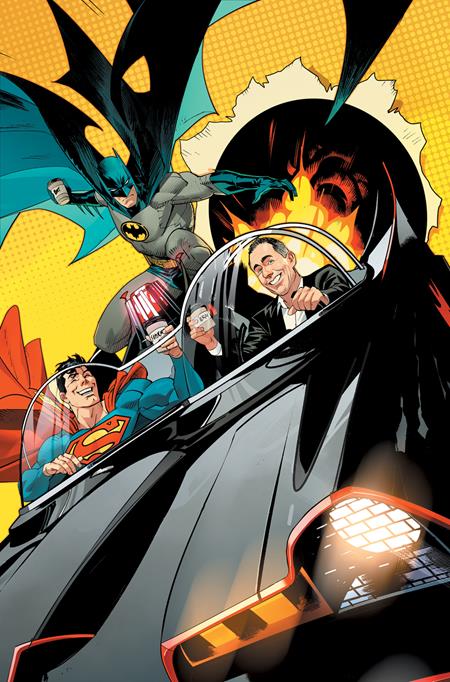 03/15/2022 BATMAN SUPERMAN WORLDS FINEST #1 CVR I INC 1:100 DAN MORA VIRGIN JERRY SEINFELD IN THE BAT-MOBILE GETTING COFFEE CARD STOCK VAR