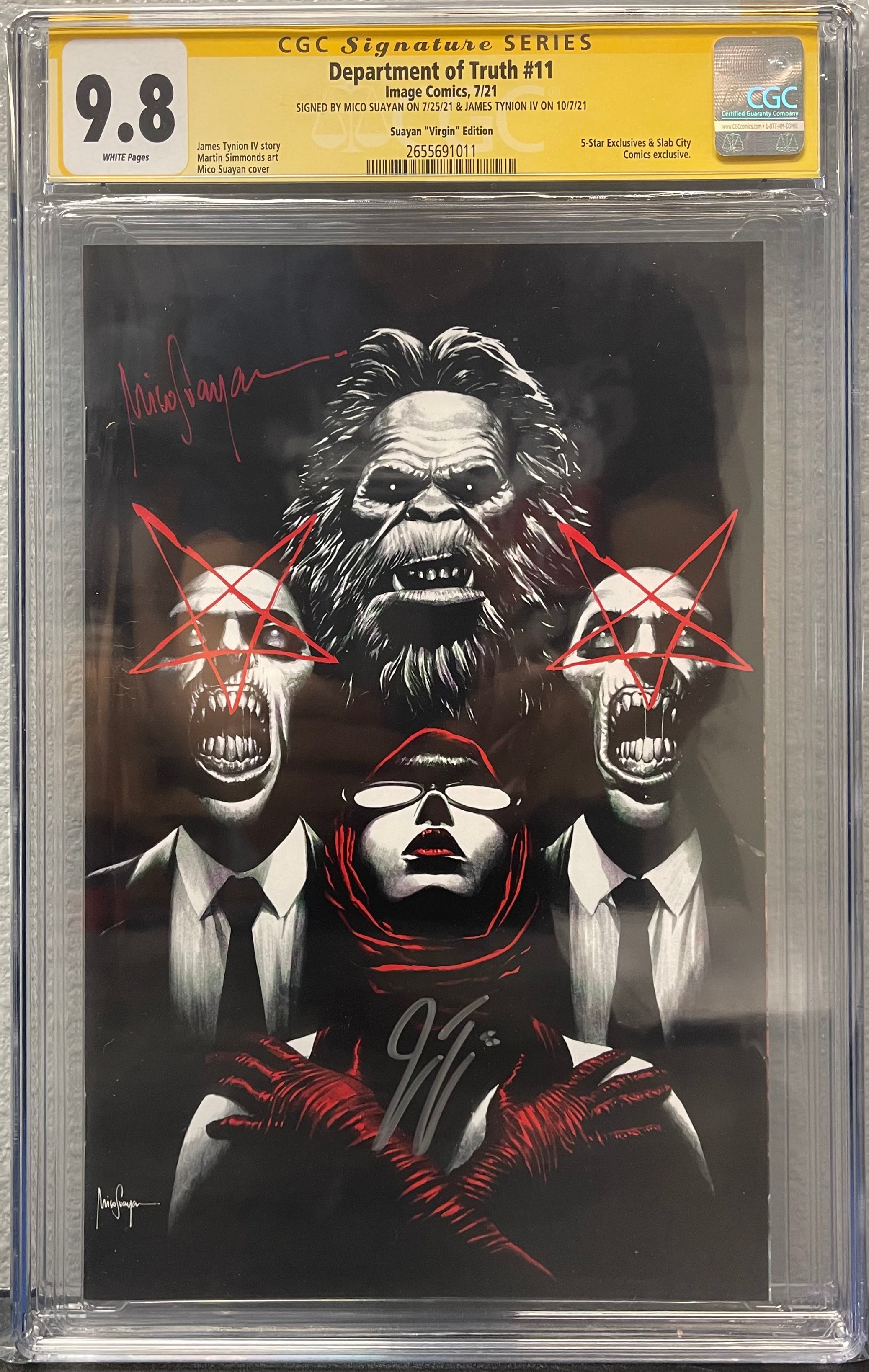 DEPARTMENT OF TRUTH #11 BTC EXCLUSIVE VIRGIN VARIANT SIGNED BY MICO SUAYAN & JAMES TYNION CGC 9.8