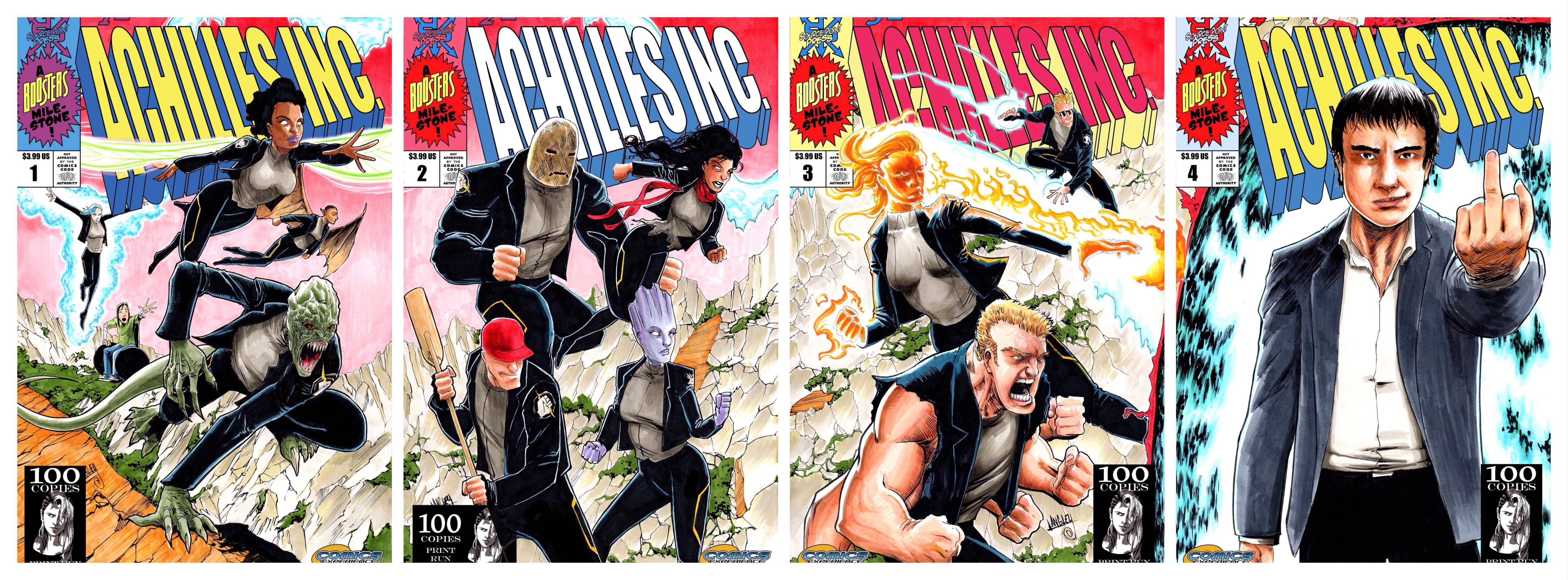 ACHILLES INC #1-#4 BTC EXCLUSIVE CONNECTING VARIANT COVER SET WITH RARE #4B VIRGIN GATEFOLD COVER